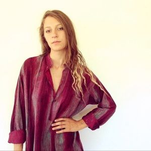 *SOLD*Vintage Long Shirt Tunic Kaftan Dress Beach Cover Up Free Size Burgandy